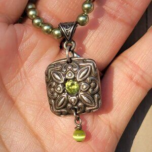 Handmade 925 sterling silver Celtic ornate peridot tiger's eye sterling heart cl